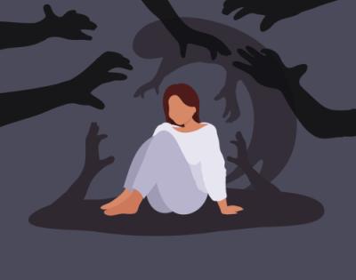 Woman hunching over